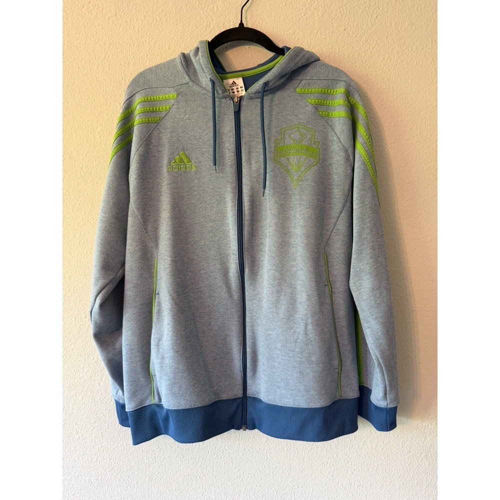 Seattle Sounders FC Adidas Soccer Jacket Size Large MLS Football Heathered Blue